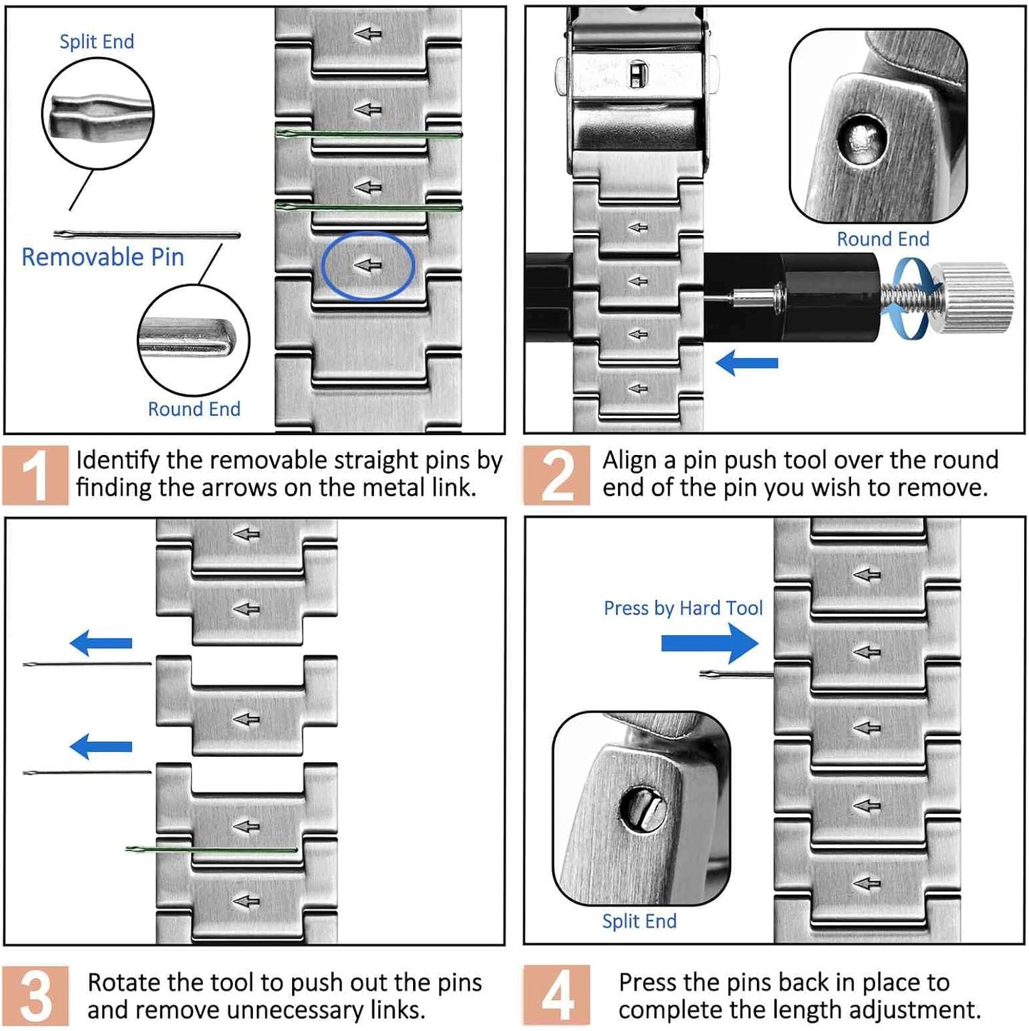 HOTWOCCI 22mm Heavy-duty Metal Watch Band for Men, 316L Stainless Steel, Double Locking Deployant Clasp (Silver)