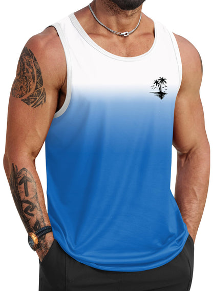 HOTVOGSTART Mens Hawaiian Beach Tank Tops Summer Vacation Muscle Top Graphic Sleeveless Shirts (S-3XL)