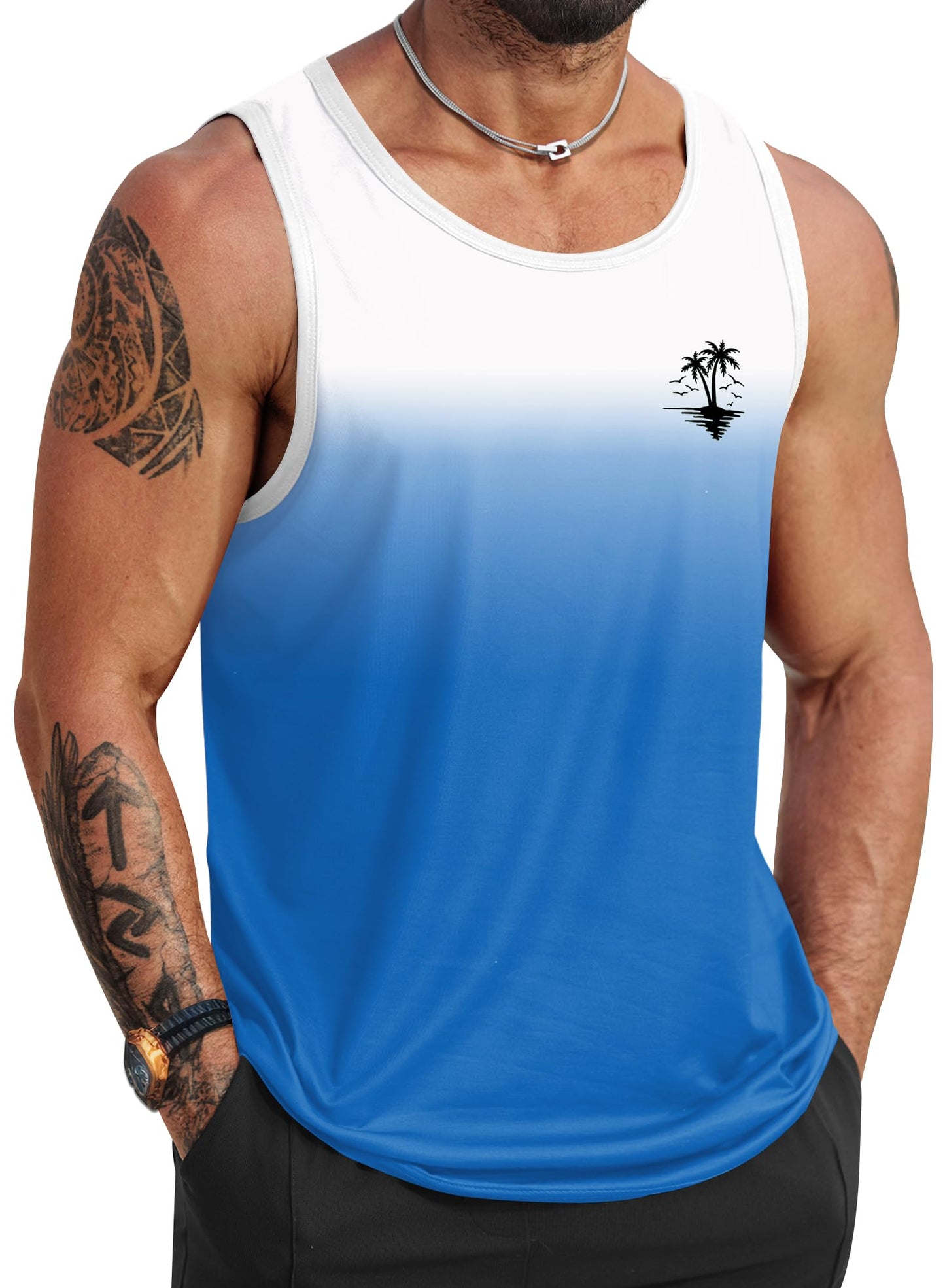 HOTVOGSTART Mens Hawaiian Beach Tank Tops Summer Vacation Muscle Top Graphic Sleeveless Shirts (S-3XL)