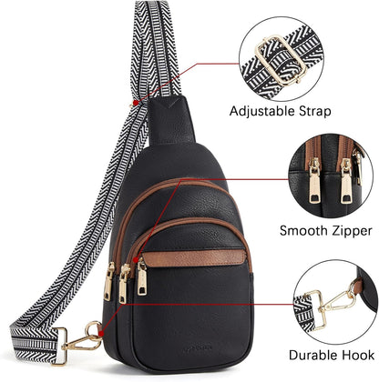 HOTBOSTANTEN Sling Bag for Women Leather Crossbody Bags Fanny Pack Chest Bag for Travel