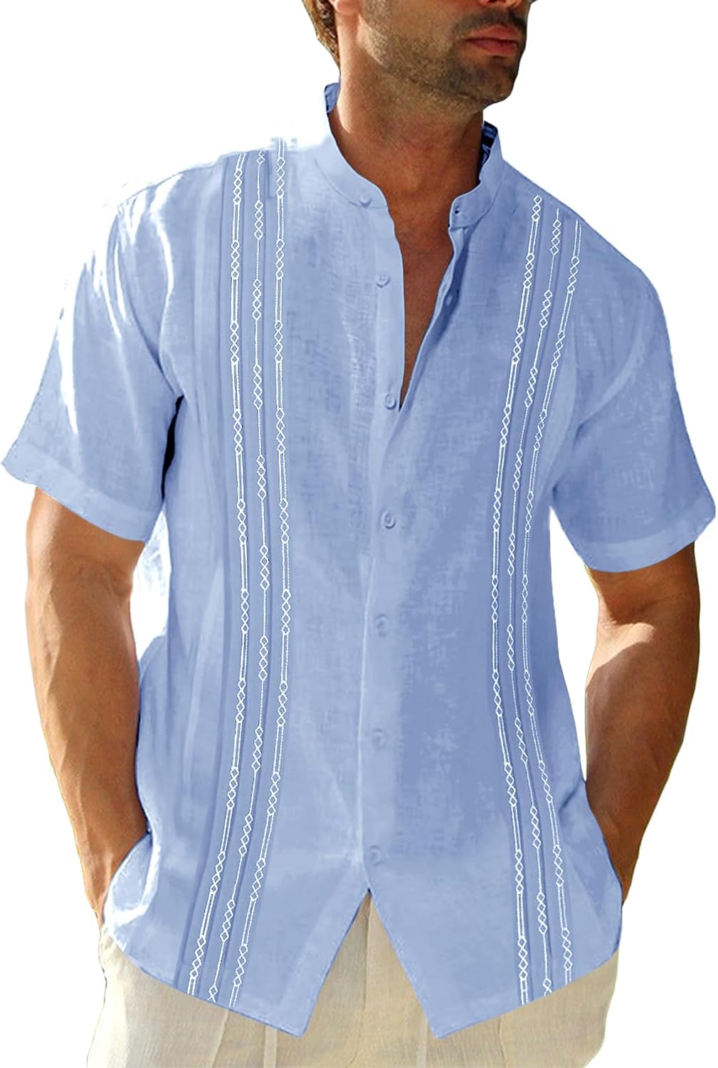 HOTRuncati Mens Short Sleeve Guayabera Shirts Linen Button Down Cuban Shirt | Cotton blend, Mexican style, Button up, Embroidered, Loose fit, Barong tagalog, Bowling shirts, for Summer Beach, Wedding