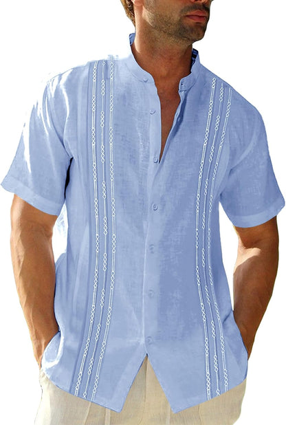 HOTRuncati Mens Short Sleeve Guayabera Shirts Linen Button Down Cuban Shirt | Cotton blend, Mexican style, Button up, Embroidered, Loose fit, Barong tagalog, Bowling shirts, for Summer Beach, Wedding