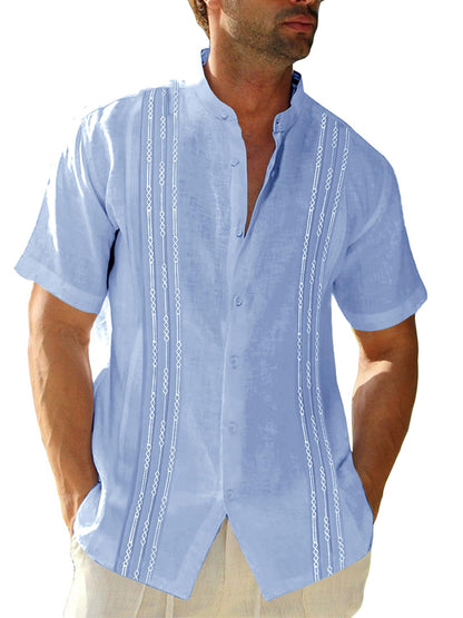 HOTRuncati Mens Short Sleeve Guayabera Shirts Linen Button Down Cuban Shirt | Cotton blend, Mexican style, Button up, Embroidered, Loose fit, Barong tagalog, Bowling shirts, for Summer Beach, Wedding