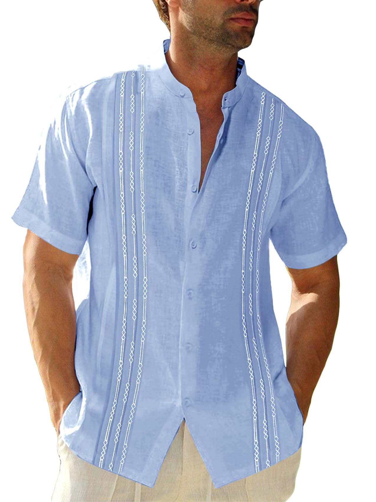 HOTRuncati Mens Short Sleeve Guayabera Shirts Linen Button Down Cuban Shirt | Cotton blend, Mexican style, Button up, Embroidered, Loose fit, Barong tagalog, Bowling shirts, for Summer Beach, Wedding