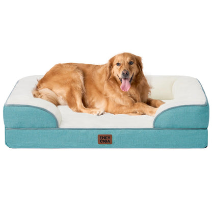 HOTEHEYCIGA Orthopedic Dog Beds for Extra Large Dogs 44x32Inch, Polyurethane Foam XL Pet Bed with Sides, Non-Slip and Egg-Crate Foam Big Dog Couch Bed with Washable Removable Cover, Grey
