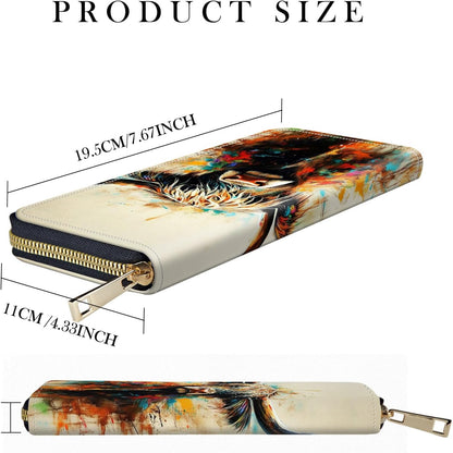 HOTWomen's RFID-Blocking Zip Around Wallet with Detachable Wrist Strap, Large Capacity Phone Holder Clutch Purse for Travel,Colorful Highland Cow Art