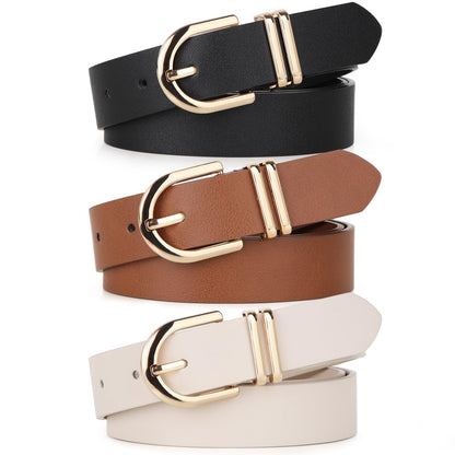 HOTPack 3 Women Belts for Jeans Pants, Fashion Gold Buckle Leather Belts