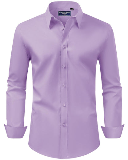 HOTAlimens & Gentle Men's Dress Shirt Regular Fit Stretch Stain Shield Long Sleeve Solid Business Wedding Button Down Shirts