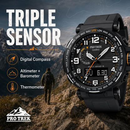 HOTCasio PRW6600Y Series | Pro Trek | 100M WR | Compass | Alt/Baro-Thermo | Tough Solar Power | Atomic Timekeeping | 1-100 SEC Stopwatch | Countdown Timer | World Time