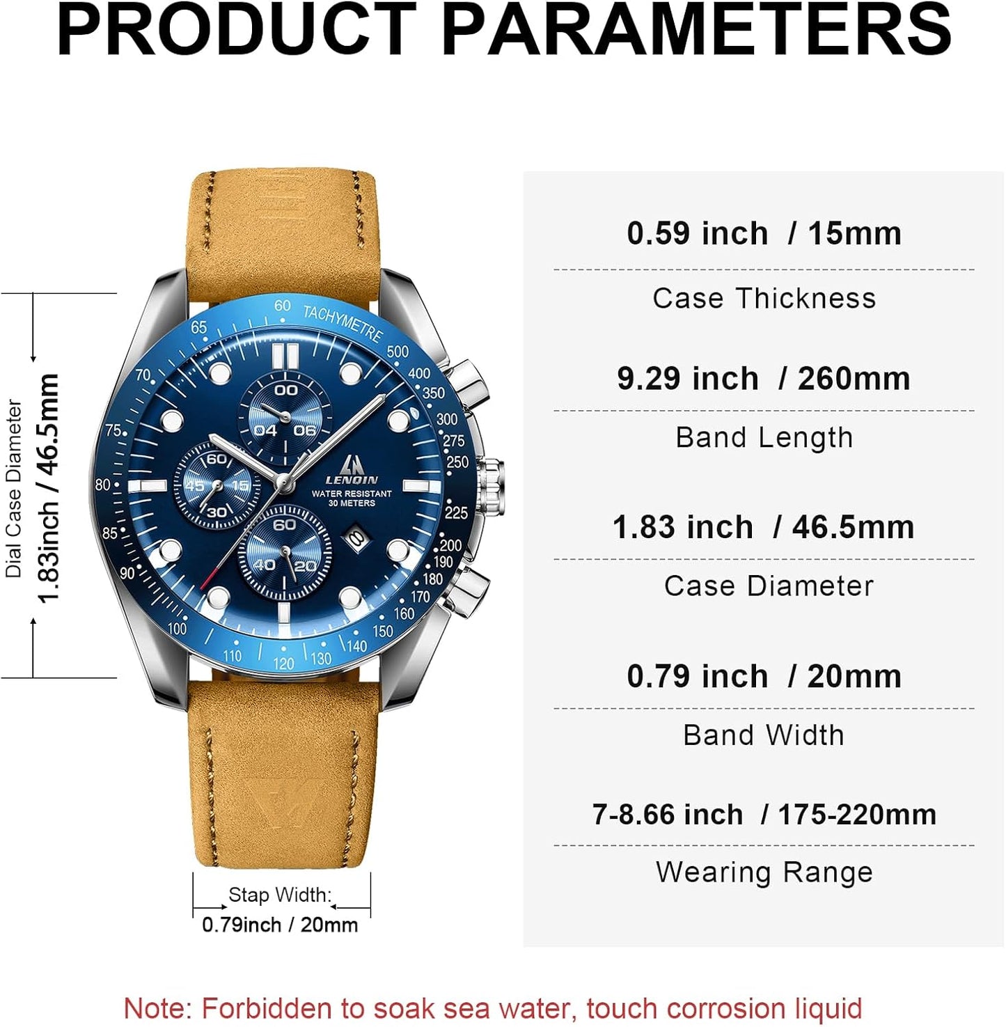 HOTLN LENQIN Mens Watches Leather Watch Analog Quartz Watch for Men Luminous Luxury Fashion Business Casual 30M Waterproof Men's Wrist Watches with Date