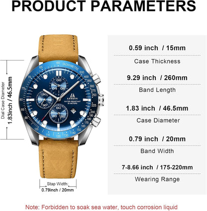 HOTLN LENQIN Mens Watches Leather Watch Analog Quartz Watch for Men Luminous Luxury Fashion Business Casual 30M Waterproof Men's Wrist Watches with Date