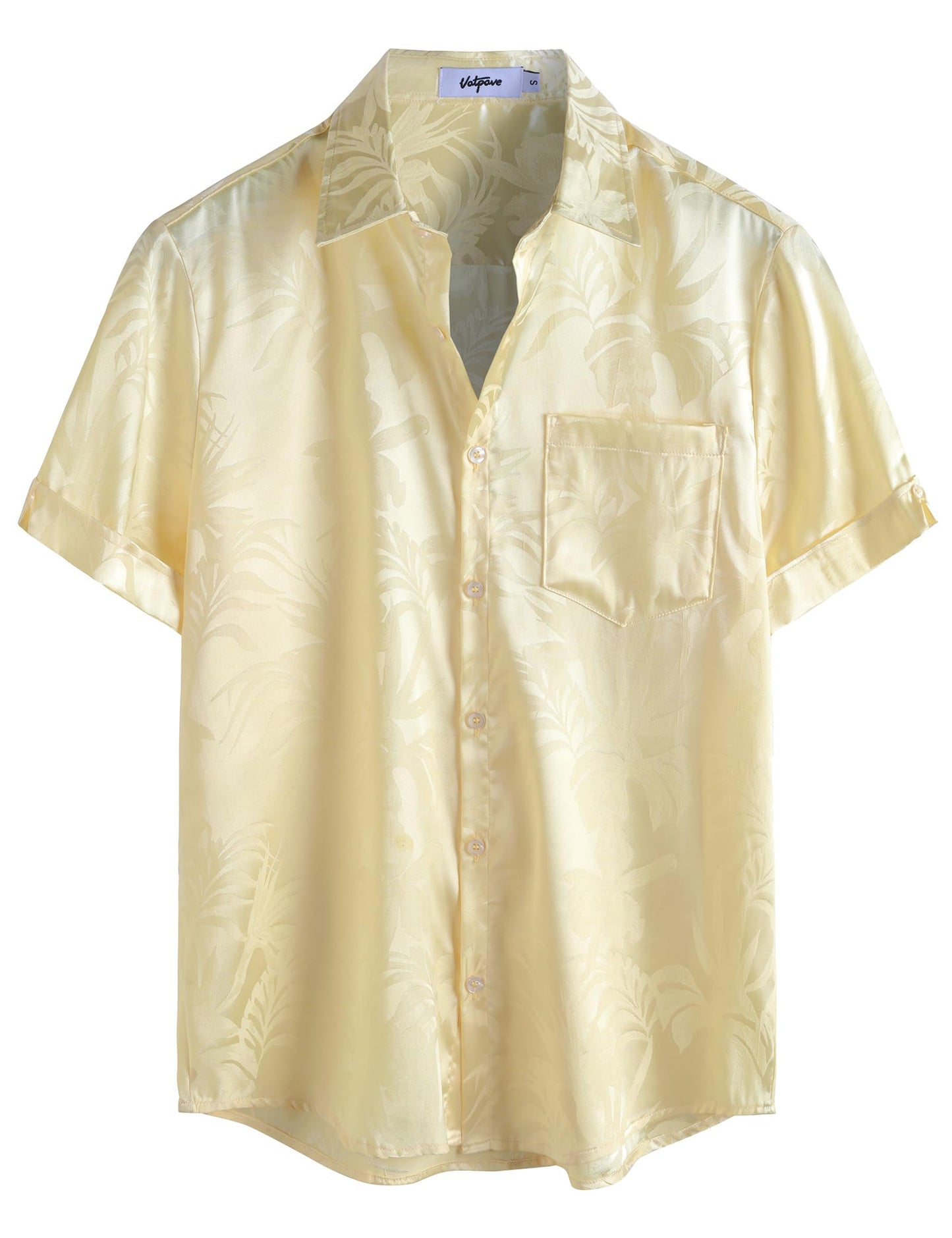 HOTVATPAVE Mens Silk Satin Hawaiian Shirt Short Sleeve Button Down Shirts | Hawaii, Summer, Beach, Vacation, Tropical, Resort Wear, Jacquard, Going Out, Rave, Cool, Club, Floral, Holiday, with Pocket