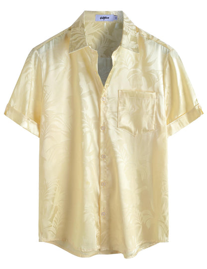 HOTVATPAVE Mens Silk Satin Hawaiian Shirt Short Sleeve Button Down Shirts | Hawaii, Summer, Beach, Vacation, Tropical, Resort Wear, Jacquard, Going Out, Rave, Cool, Club, Floral, Holiday, with Pocket