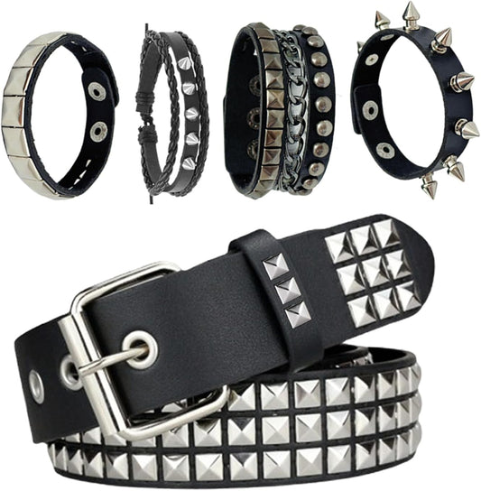 HOTBlack Studded Belt, Studded Bracelet Goth Rivet Punk Rock Cuff Bracelets Y2K Belt Emo Spike Cuff Bracelet Grunge Accessories for Women Men