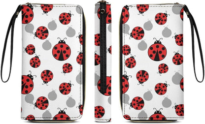 HOTPortable Wallets for Women Ladybugs Cartoon Cute Credit Card Holder with Zipper Slim Compact Cash Organizer Bag Waterproof Pu Leather Clutch with Wrist Strap
