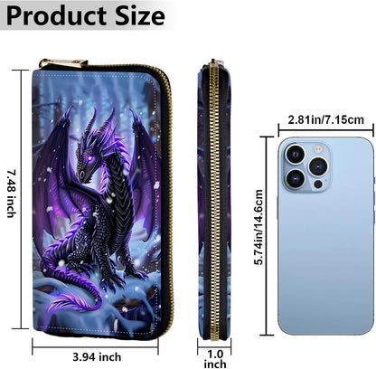 HOTWomen's Wallets,Credit Card Holder Money Leather Long Wallet with Wristlet,Large Capacity with Zip-Around Phone Purse for Women Ladies Girls,Cute Little Dragon