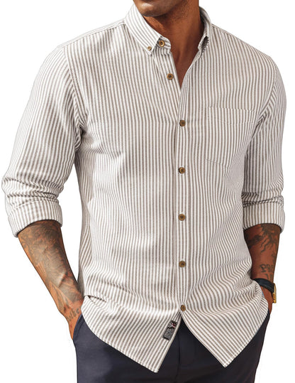HOTPJ PAUL JONES Mens Classic Fit Linen Shirts Long Sleeve Button Down Business Casual Shirts