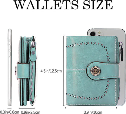 HOTWomens Wallet Leather Bifold Rfid Blocking Wallet Credit Card Holder Wallets for Women with Zipper Pocket Blue