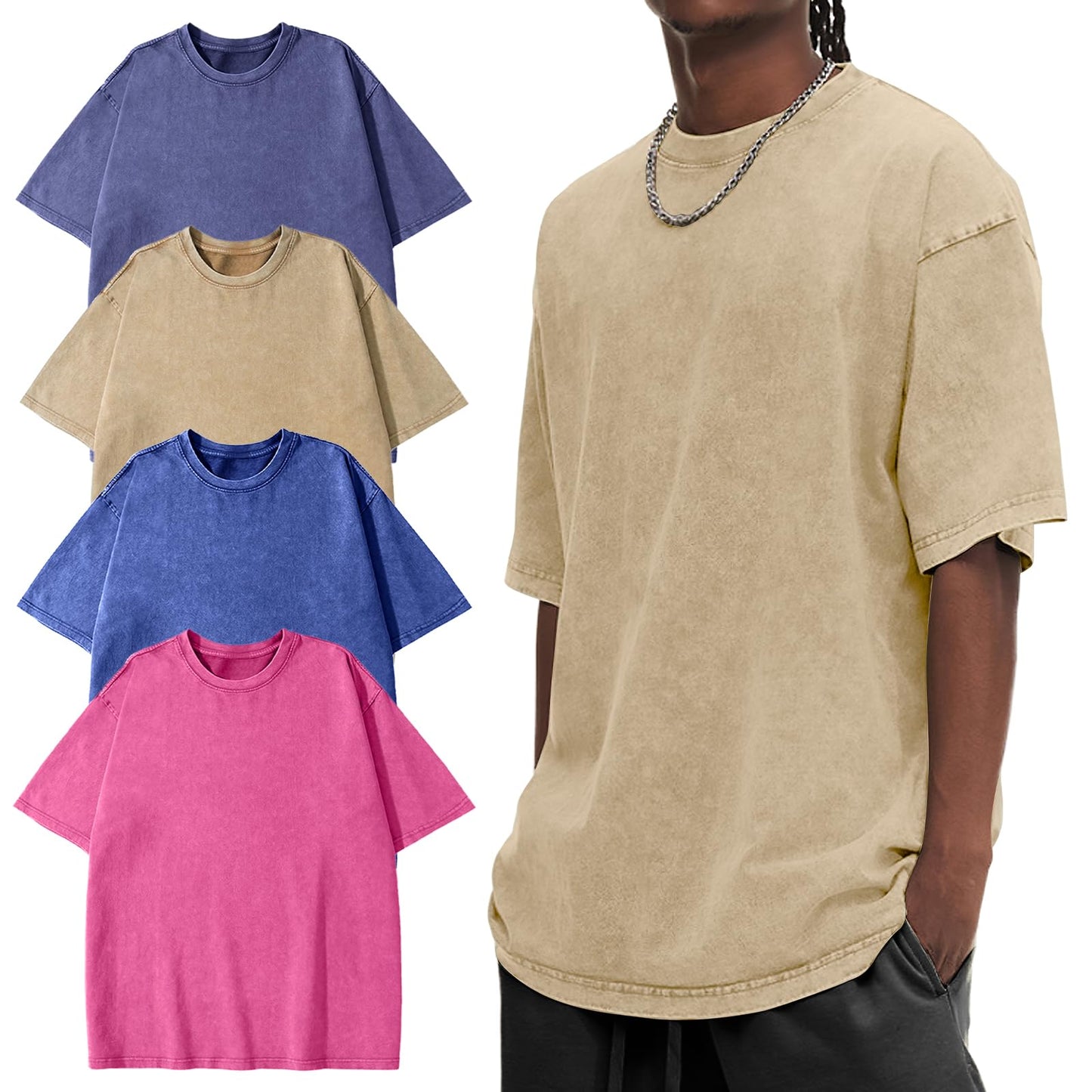 HOTEiscntd Mens Oversized T-Shirts Heavyweight Cotton Vintage Unisex Baggy Tee