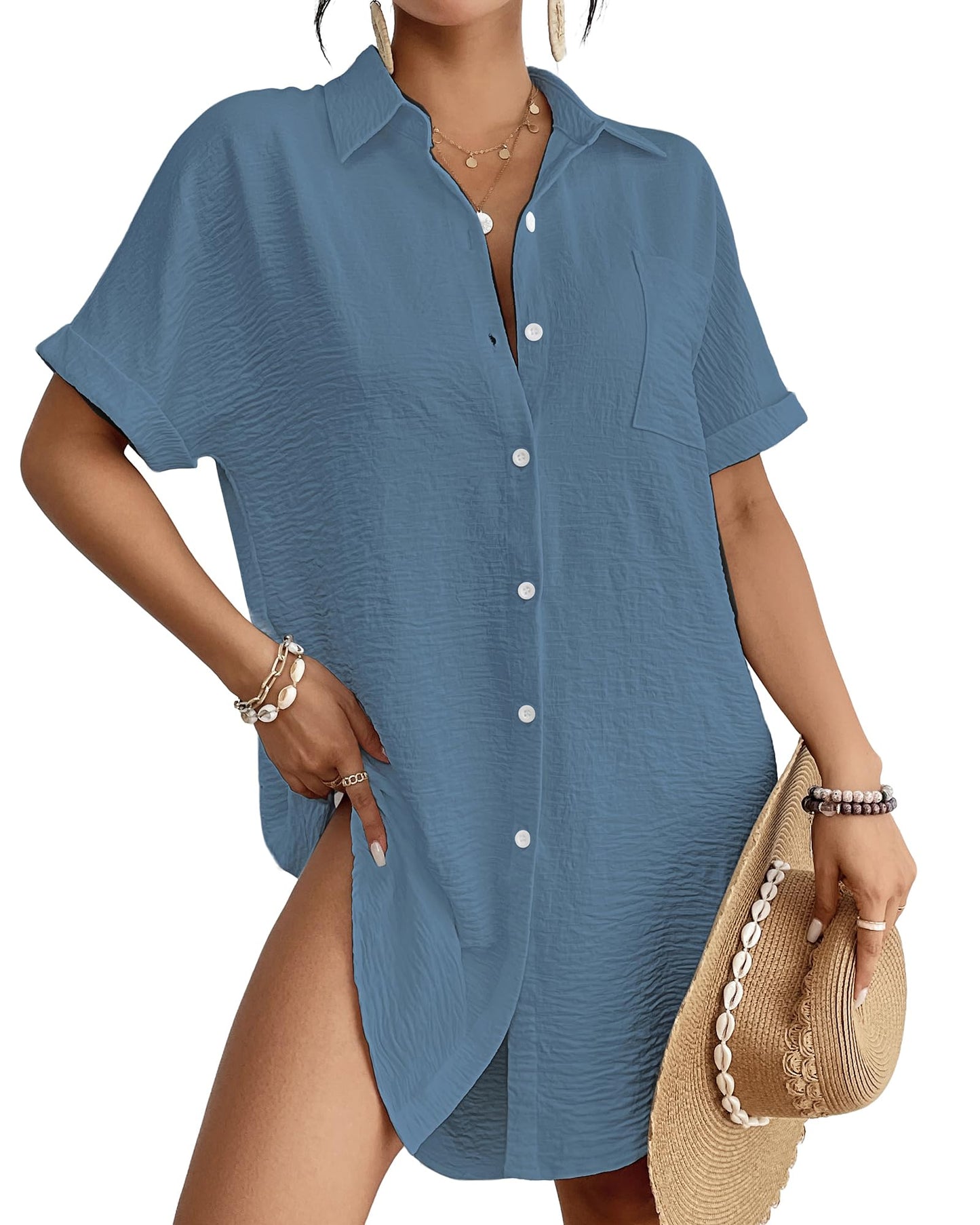HOTBsubseach Women Swimsuit Coverup Shirt Dress Button Down Bathing Suit Cover Up Beach Vacation Outfits