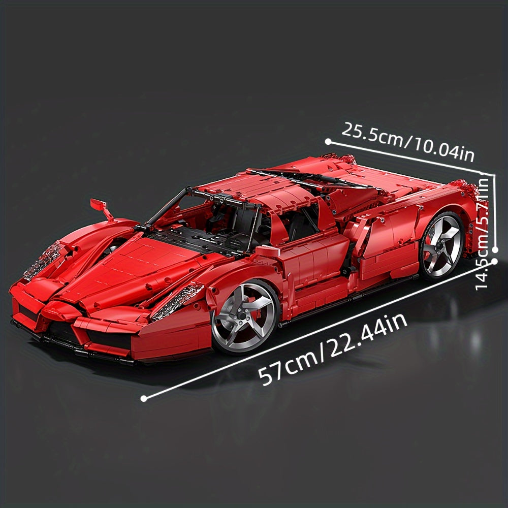 4301pcs Flame Cool Red Supercar Splicing Assembly Building Blocks Toy, 1:8 Series Racing Model Desktop Car Decoration, Office Decoration, Li