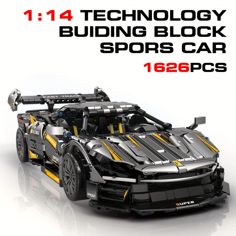 1626-Piece 1:14 Scale Cool Black Sports Car Building Blocks Set - Compatible With Major Brick Brands, Perfect For Youngsters Ages 8-12, Idea