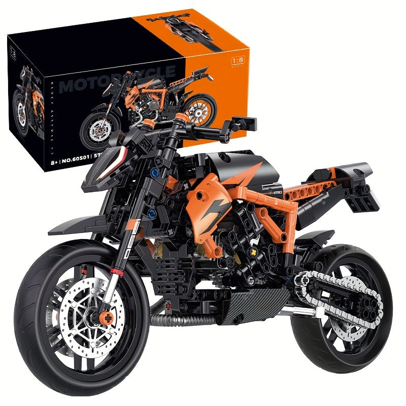 Technic Bricks Motorcycle Building Block Set - 579pcs 1:8 Scale Orange Model Kit for Ages 8-12, ABS Material, Push Operation Mode - Ideal Gi