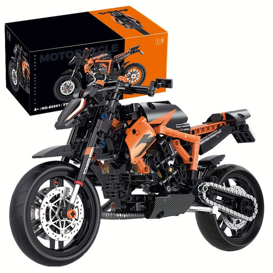 Technic Bricks Motorcycle Building Block Set - 579pcs 1:8 Scale Orange Model Kit for Ages 8-12, ABS Material, Push Operation Mode - Ideal Gi
