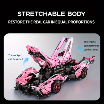 981pcs Building Blocks Car, 1:14 Supercar Design, Cool Pink Appearance, Educational And Intellectual Toy, Easy To Assemble And Operate, Perf