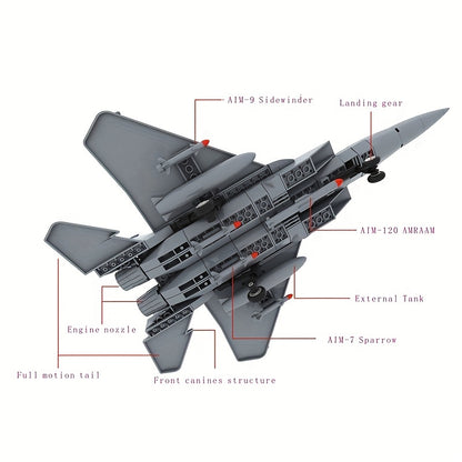 223pcs Military Fighter Classic Eagle Fighter Small Splicing Puzzle Building Blocks, Children's Collection Toys