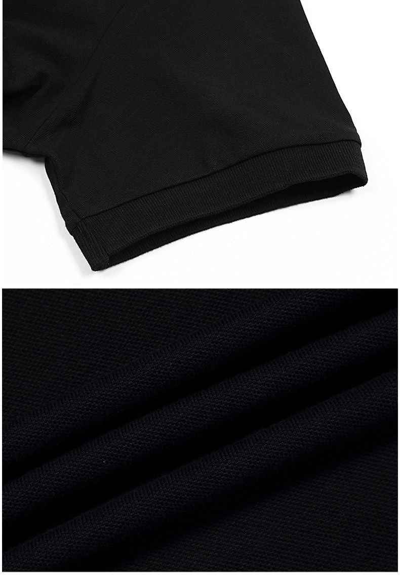 Men's Short Sleeve Polo Shirt With Exquisite Golden Embroidery, Breathable Pique Cotton Business Casual Lapel Top