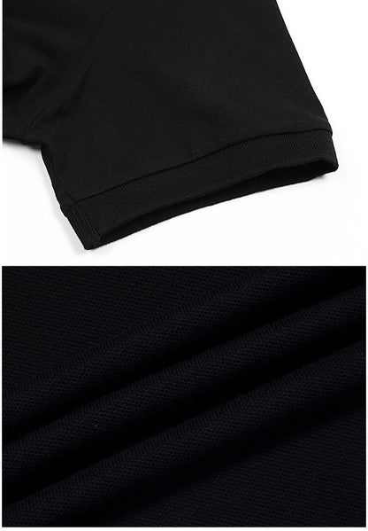 Men's Short Sleeve Polo Shirt With Exquisite Golden Embroidery, Breathable Pique Cotton Business Casual Lapel Top