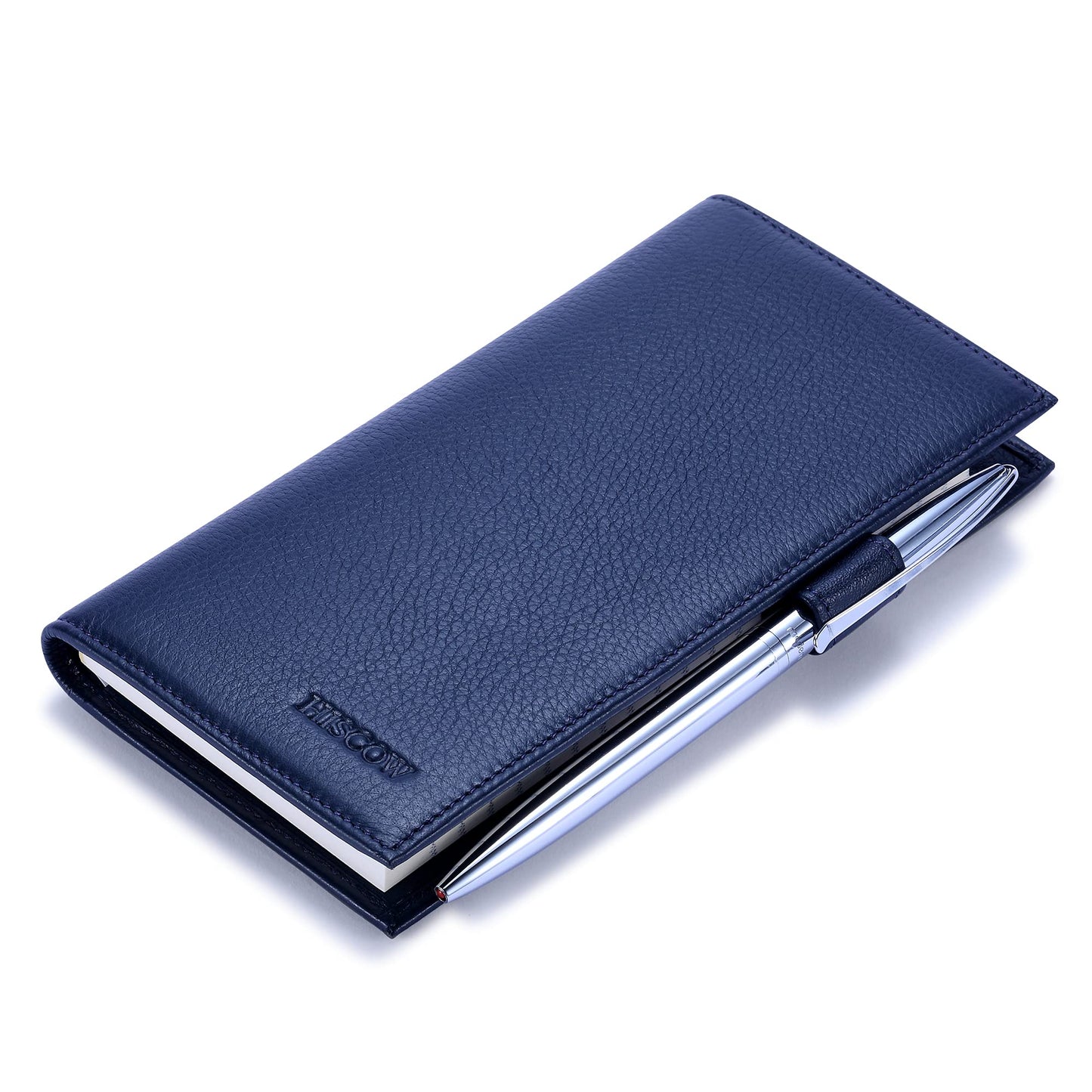 HOTHISCOW Leather Checkbook Cover for Duplicate Checks with Pen Holder | Full grain cowhide, personal check book & register pockets, removable vinyl divider, durable stitching, gifts for women men