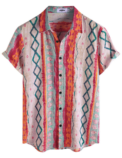 HOTVATPAVE Mens Casual Short Sleeve Button Down Shirts Regular Fit Hawaiian Summer Shirt