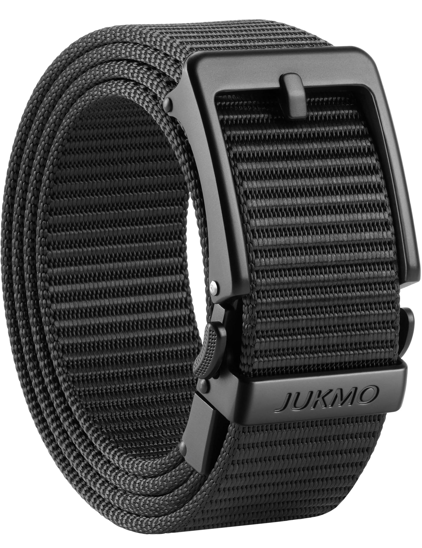 HOTJUKMO Men's 1.5" Ratchet Belt with Pin-Look Buckle for Jeans & Chinos | No-Hole Micro-Adjust Belt with Trim-to-Fit Nylon Webbing & Zinc Alloy Buckle – Perfect for Business Casual