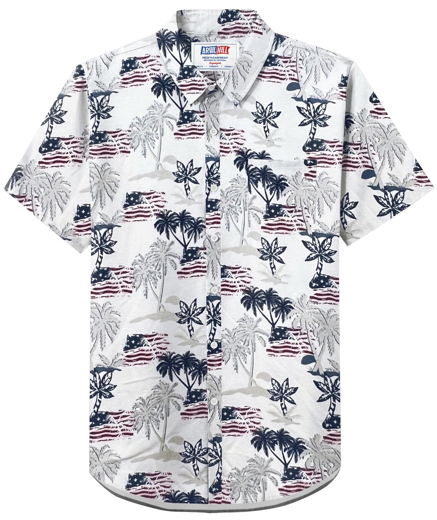 HOTArvilhill Men American Flag Button Shirt 4th of July Short Sleeve Shirts (S-3XL)