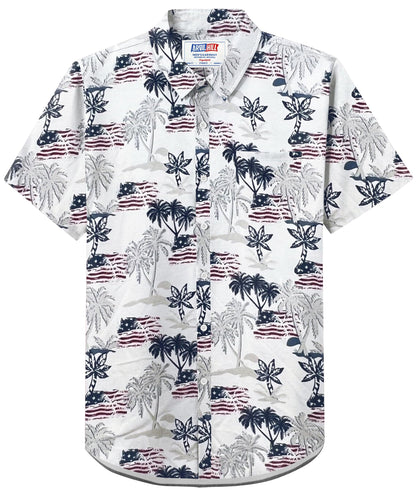 HOTArvilhill Men American Flag Button Shirt 4th of July Short Sleeve Shirts (S-3XL)