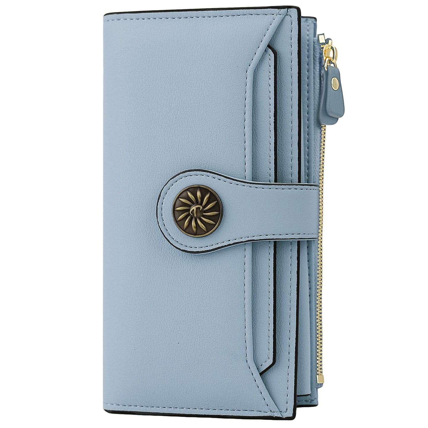 HOTTravelambo Women's Wallet RFID Blocking Large Size Triple Fold Oil Edge Leather Card Holder with Zipper Pocket & Slim Compact Credit Card Organizer for Ladies