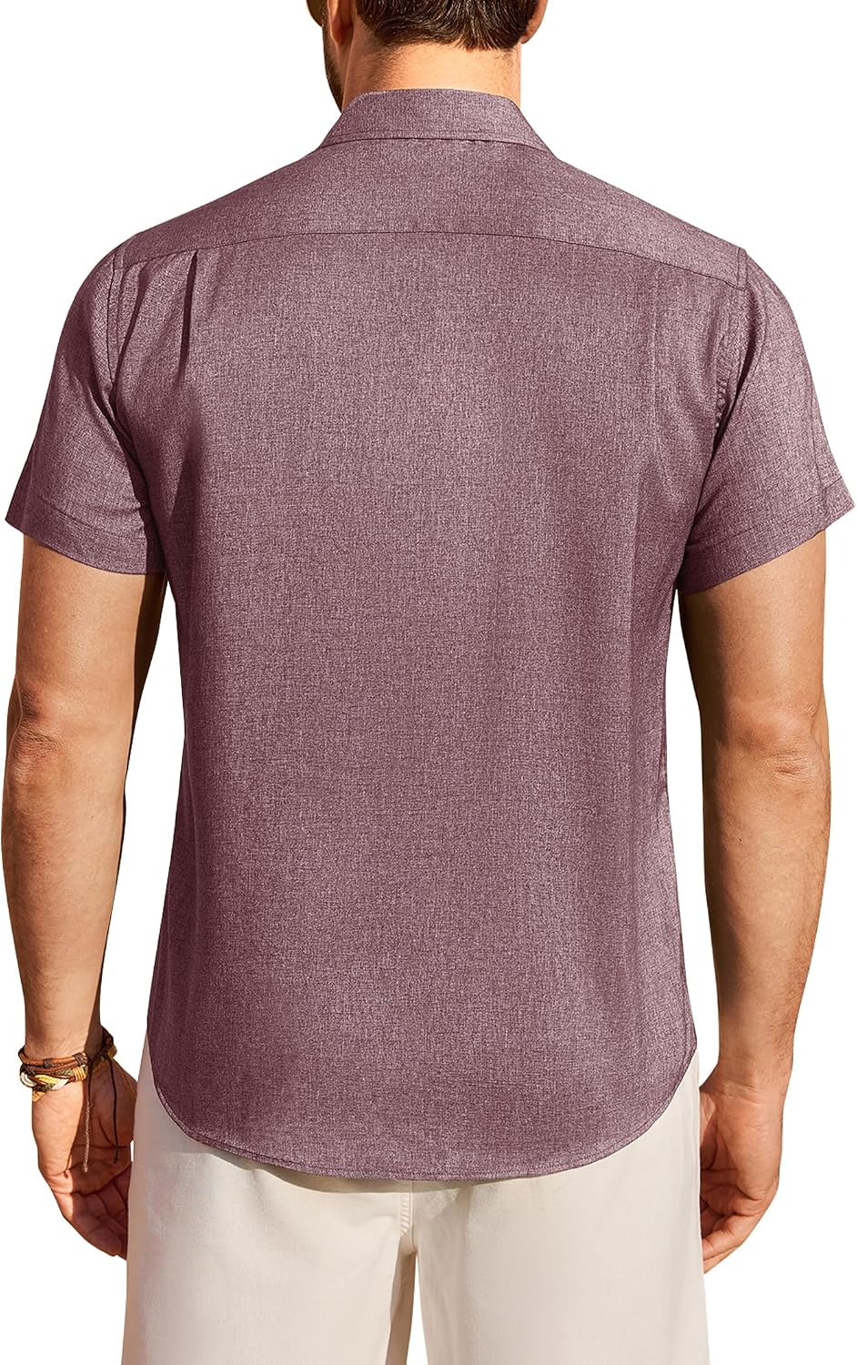 HOTMens Linen Shirt Short Sleeve Wrinkle Free Casual Untucked Button Down Shirts Beach Breathable Tops Summer
