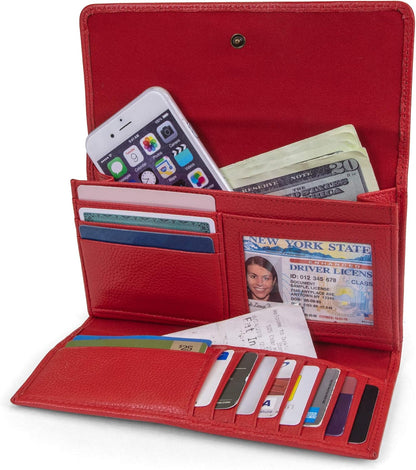 HOTTimberland Leather RFID Flap Wallet Clutch Organizer, Cherry (Pebble)