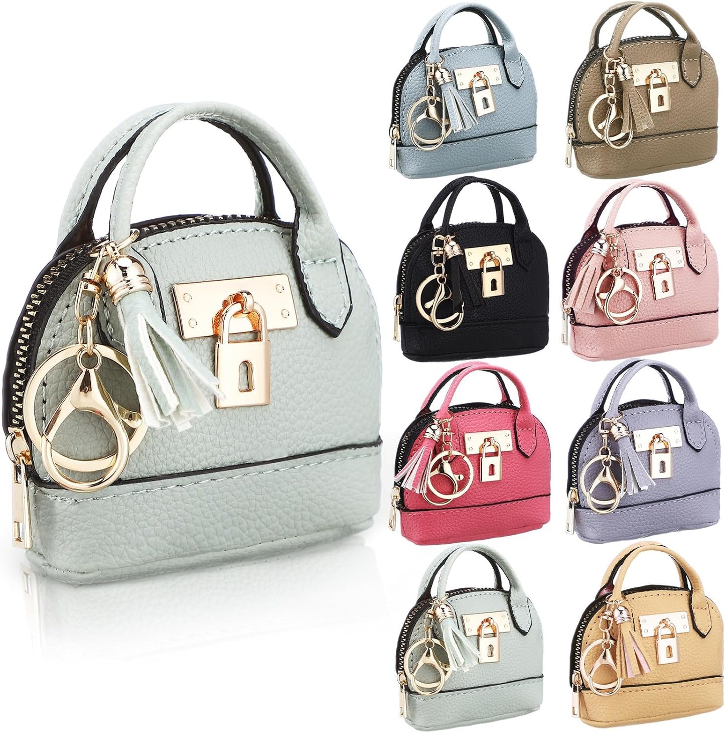 HOTLiliaafar 8 Pcs Mini Coin Purse Keychain for Women Mini Pouch Cute PU Leather Makeup Bag with Keychain Multi Pocket Card Holder (8 Colors)