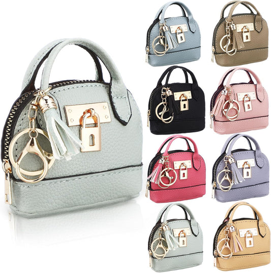 HOTLiliaafar 8 Pcs Mini Coin Purse Keychain for Women Mini Pouch Cute PU Leather Makeup Bag with Keychain Multi Pocket Card Holder (8 Colors)