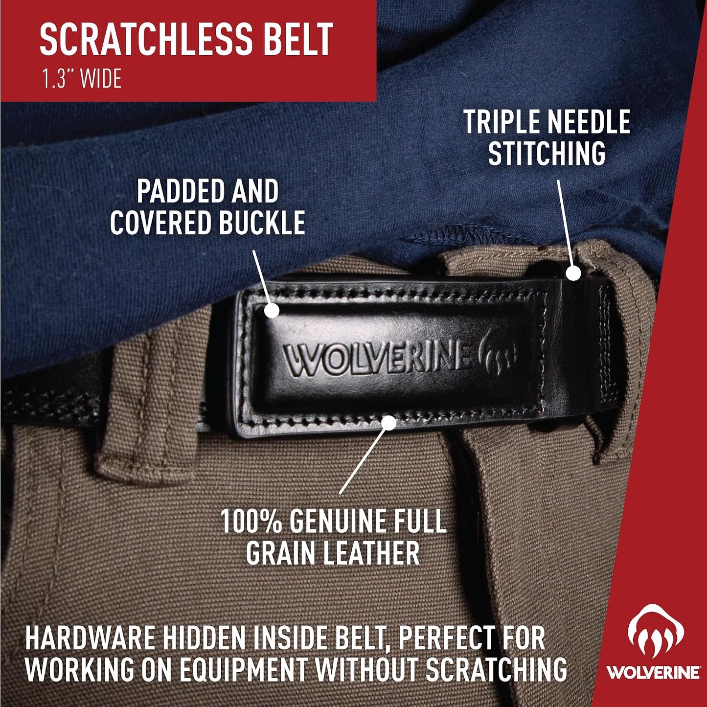 HOTWolverine Men's Full Grain Leather Belt | Heavy Duty | Utility | Tactical | Rugged | Durable | Metal Buckle