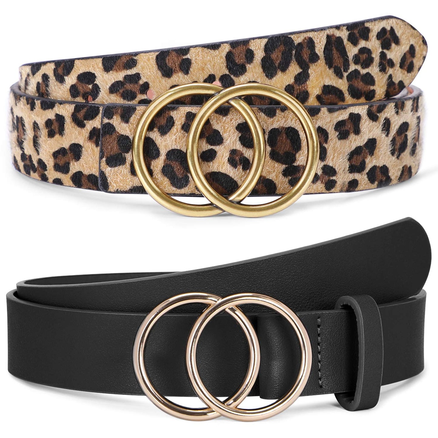 HOTSUOSDEY Women Leather Belt Fashion Double O-Ring Soft Faux Leather Waist Belts For Jeans Dress