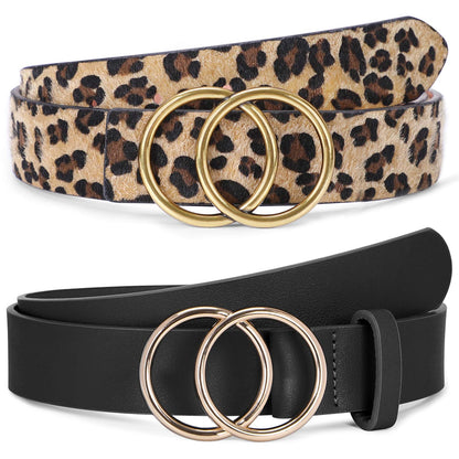 HOTSUOSDEY Women Leather Belt Fashion Double O-Ring Soft Faux Leather Waist Belts For Jeans Dress