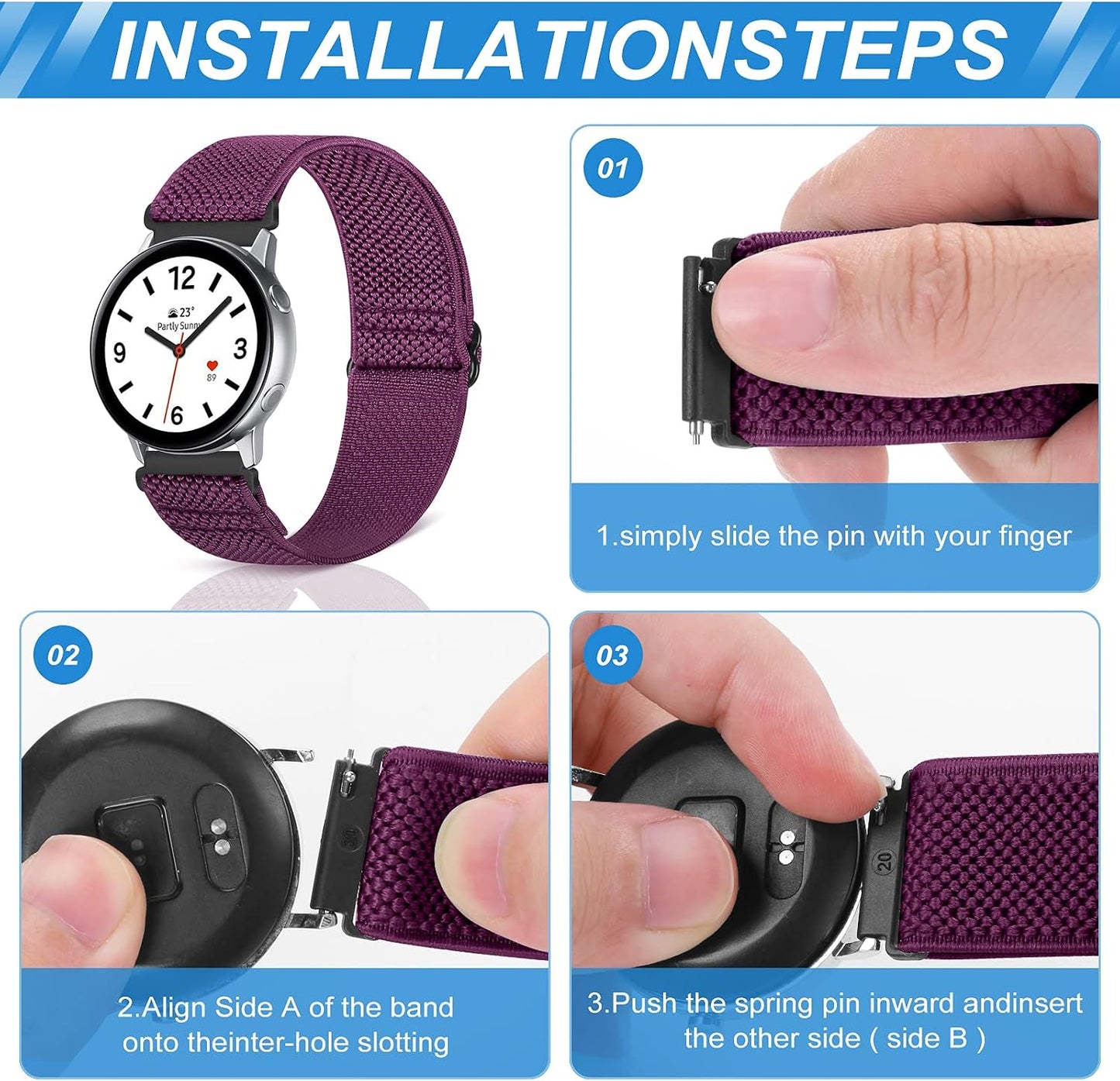HOTCompatible with 16mm 18mm 19mm 20mm 22mm 24mm Watch Bands Quick Release Replacement Wristband,Adjustable Stretchy Nylon Solo Loop Straps Fabric Braided Sport Elastic Bands for Men Women
