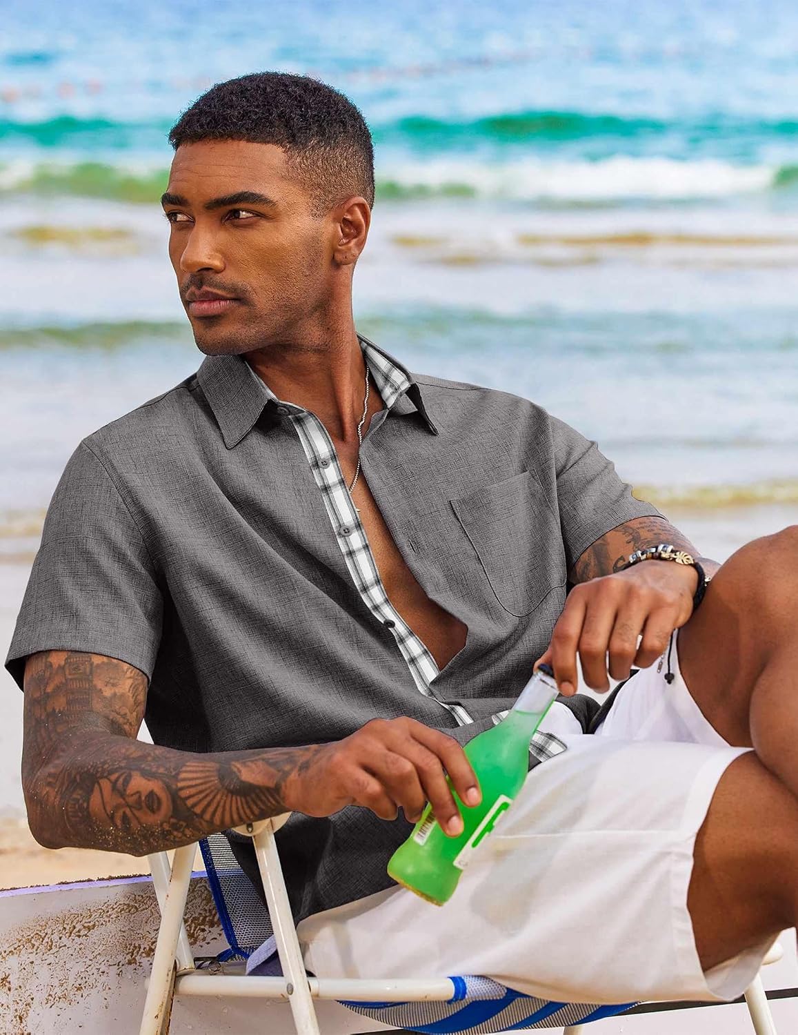 HOTCOOFANDY Men's Button Down Shirts Short Sleeve Casual Summer Beach Vacation Wedding Shirt with Pocket