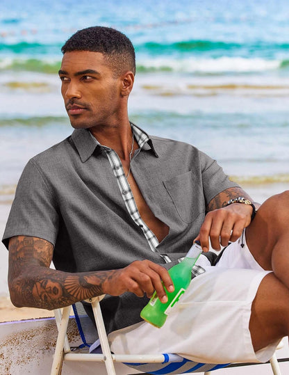 HOTCOOFANDY Men's Button Down Shirts Short Sleeve Casual Summer Beach Vacation Wedding Shirt with Pocket