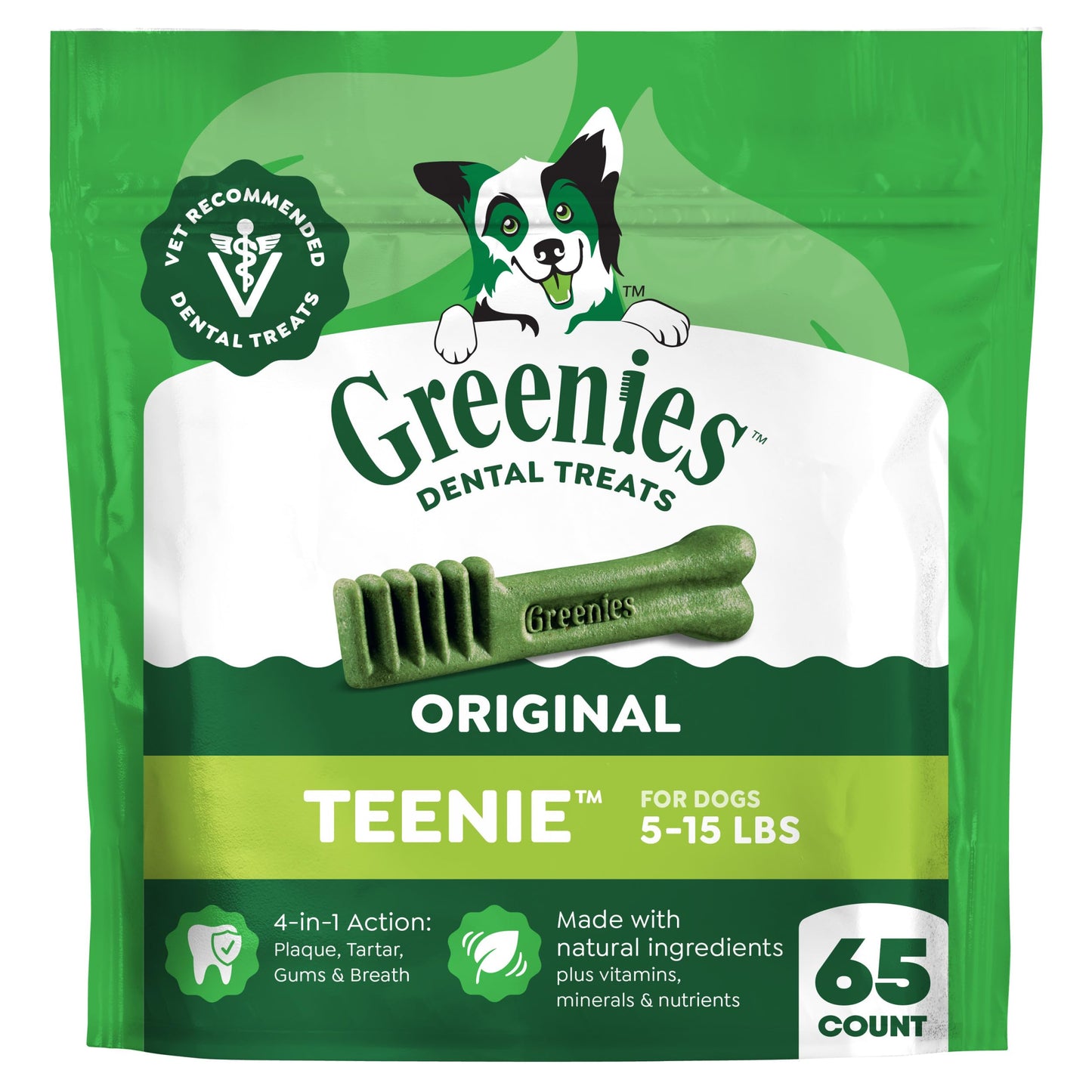HOTGreenies Teenie Original Natural Dental Dog Treats, Chicken, 130 Count | Clinically-proven, veterinarian-recommended, 47% less tartar & 40% less plaque in 28 days, for dogs 5-15 lbs, 36 oz. Pack