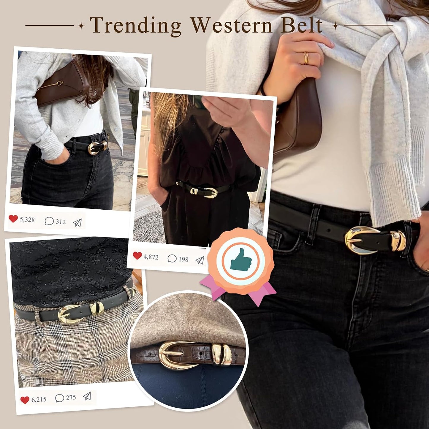 HOTBelts for Women with Gold Buckle for Jeans, Dress Leather Belts